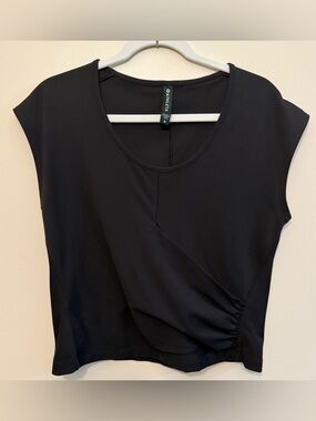 *Athleta | Bayview Ribbed Cropped Faux Wrap Top Workout Tank Black Medium